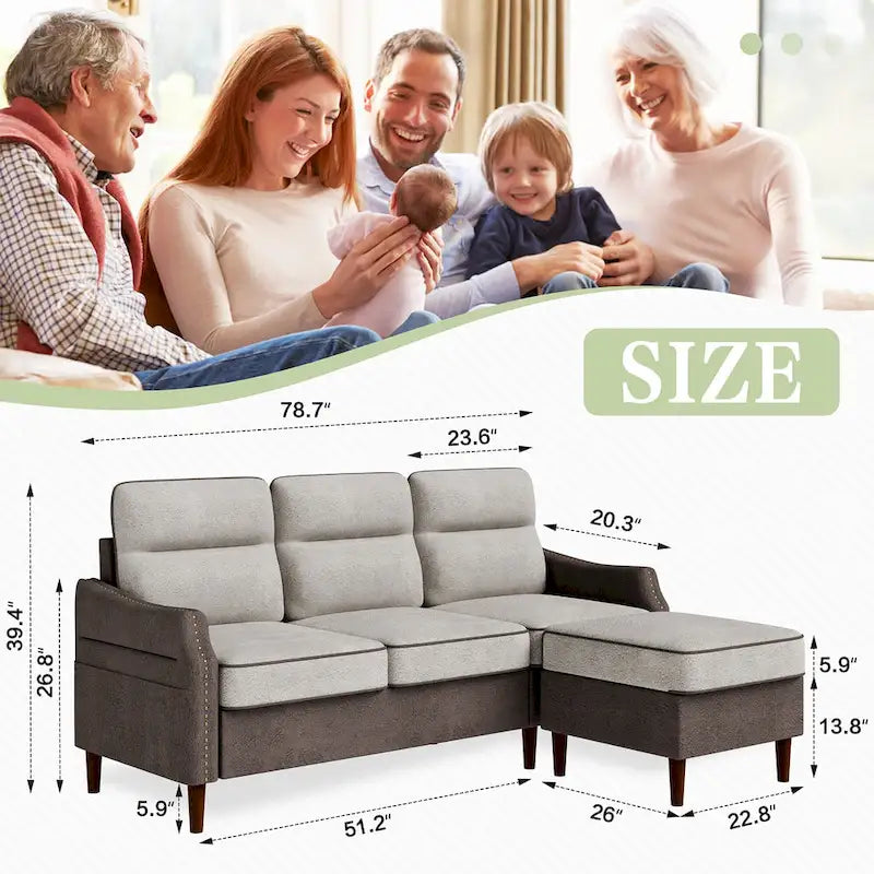 Canapé d'angle Futzca 78 L avec pouf et sac de rangement latéral