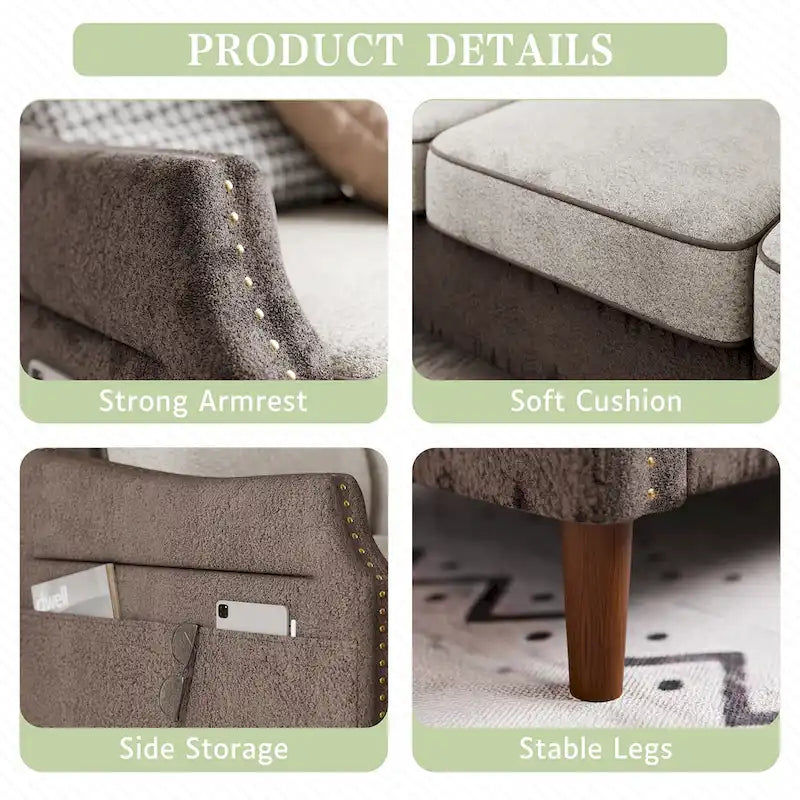 Canapé d'angle Futzca 78 L avec pouf et sac de rangement latéral
