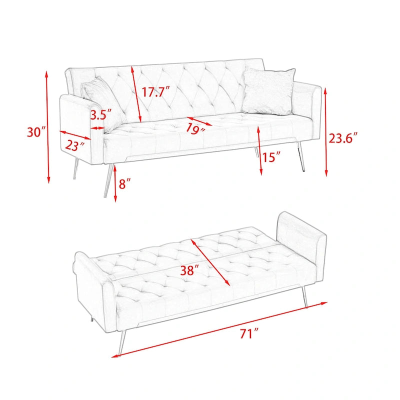 Canapé-lit double convertible rembourré – 19.00 x 71.00 x 30.00