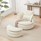 Fauteuil baril pivotant surdimensionné avec pouf de rangement en forme de lune