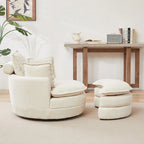 Fauteuil baril pivotant surdimensionné avec pouf de rangement en forme de lune