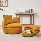 Fauteuil baril pivotant surdimensionné avec pouf de rangement en forme de lune