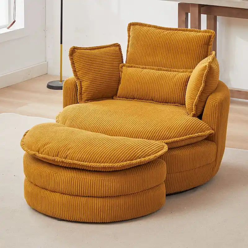 Fauteuil baril pivotant surdimensionné avec pouf de rangement en forme de lune