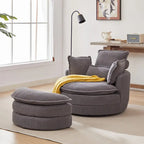 Fauteuil baril pivotant surdimensionné avec pouf de rangement en forme de lune