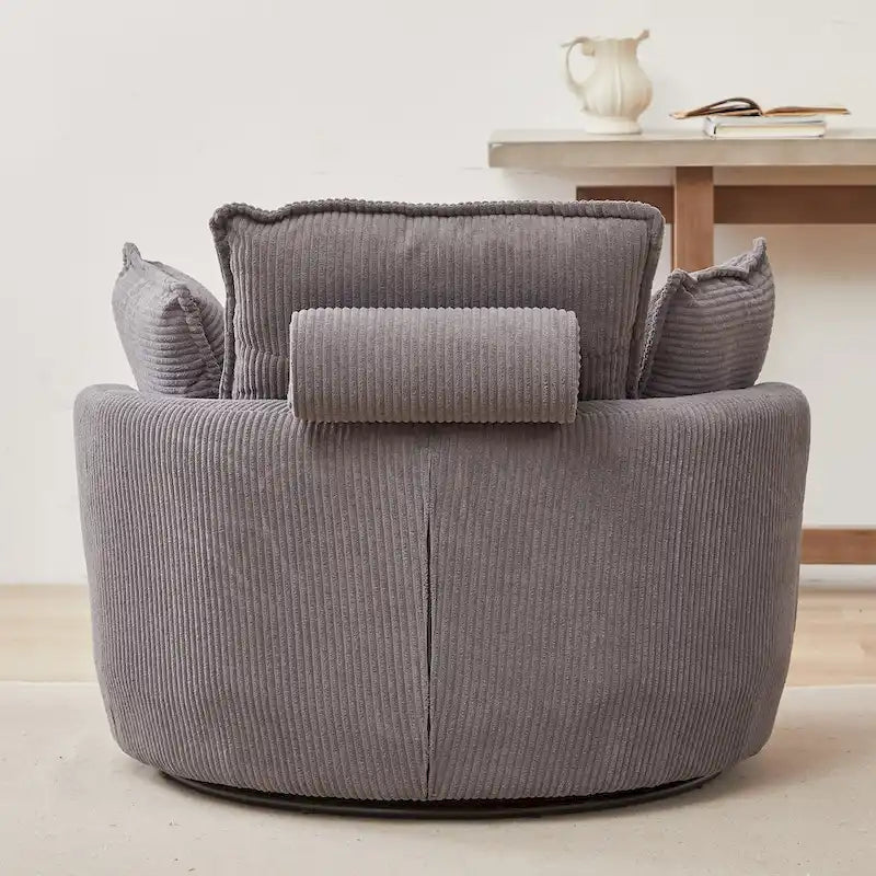 Fauteuil baril pivotant surdimensionné avec pouf de rangement en forme de lune