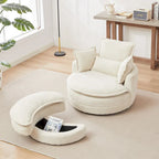 Fauteuil baril pivotant surdimensionné avec pouf de rangement en forme de lune