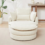 Fauteuil baril pivotant surdimensionné avec pouf de rangement en forme de lune