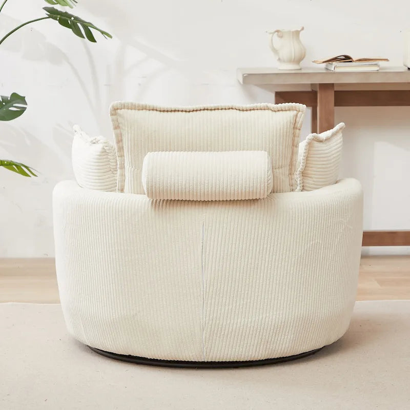 Fauteuil baril pivotant surdimensionné avec pouf de rangement en forme de lune