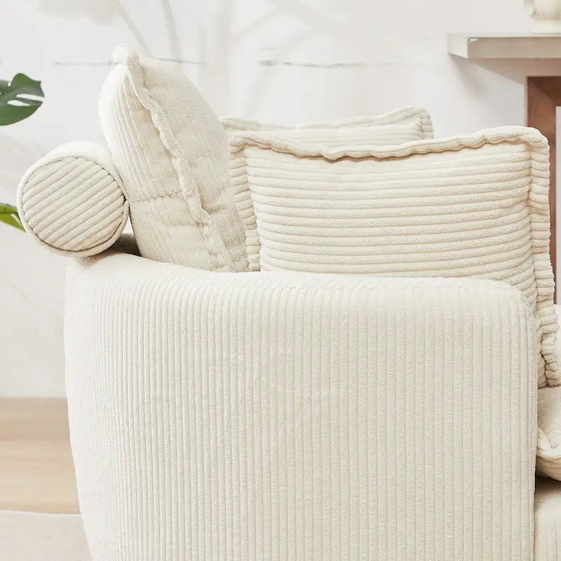 Fauteuil baril pivotant surdimensionné avec pouf de rangement en forme de lune