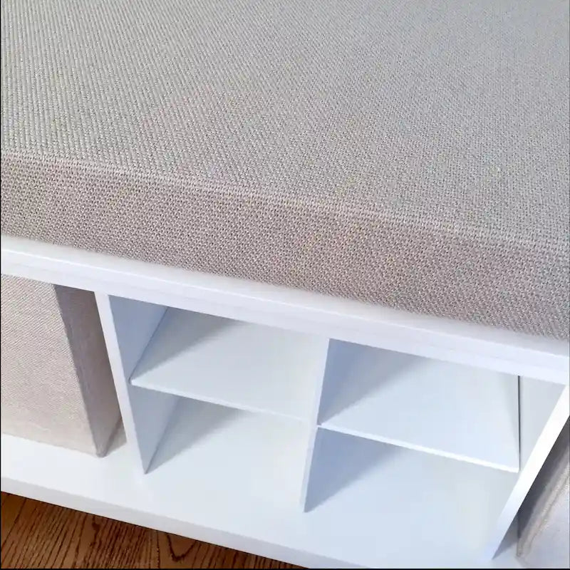 Banc d'entrée en bois massif avec casiers à chaussures, bacs de rangement et coussin – Blanc