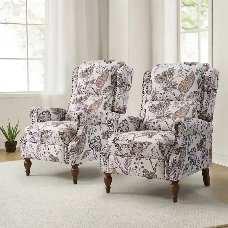 Fauteuil inclinable manuel Terri Classic Cutaway Arms Nailhead – Ensemble de 2 pour salon