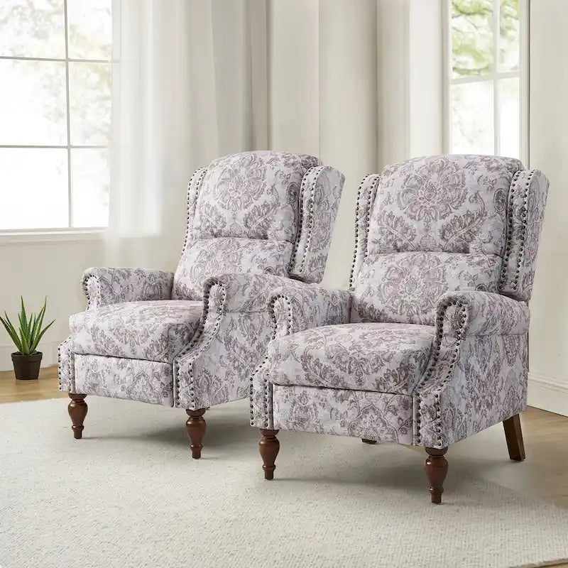 Fauteuil inclinable manuel Terri Classic Cutaway Arms Nailhead – Ensemble de 2 pour salon