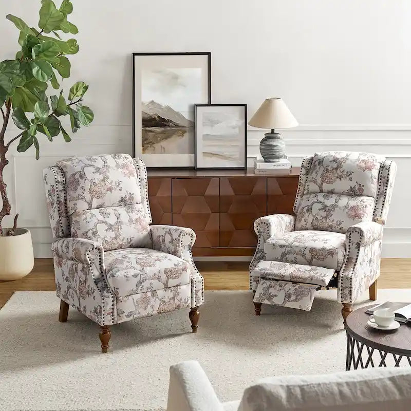Fauteuil inclinable manuel Terri Classic Cutaway Arms Nailhead – Ensemble de 2 pour salon