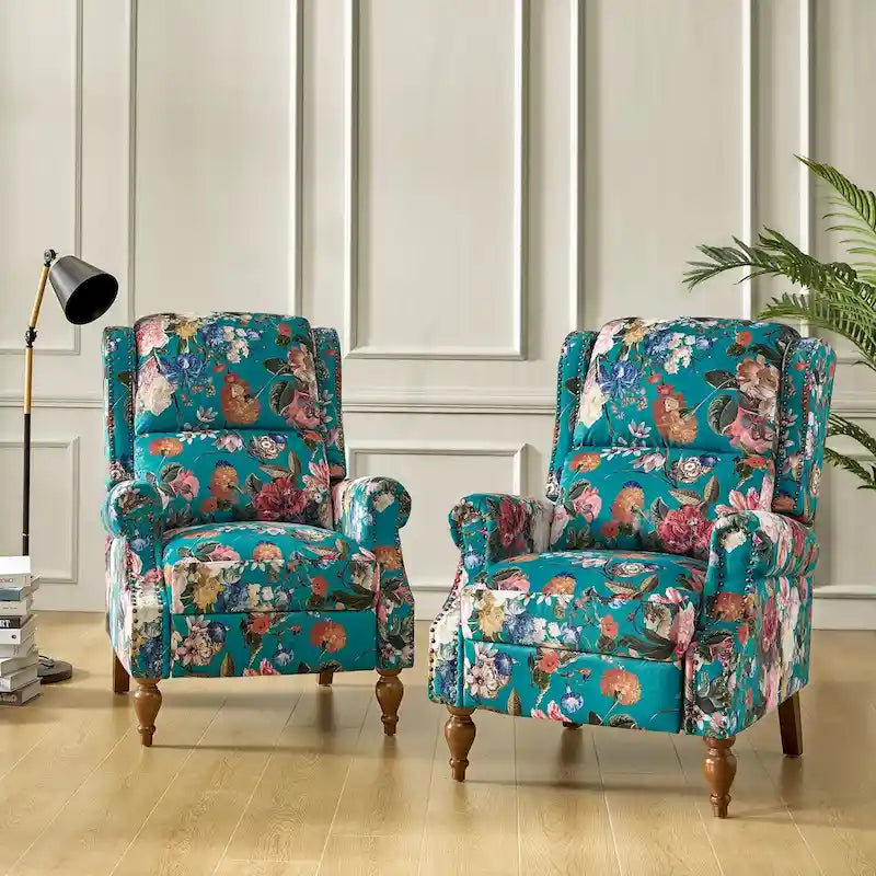 Fauteuil inclinable manuel Terri Classic Cutaway Arms Nailhead – Ensemble de 2 pour salon