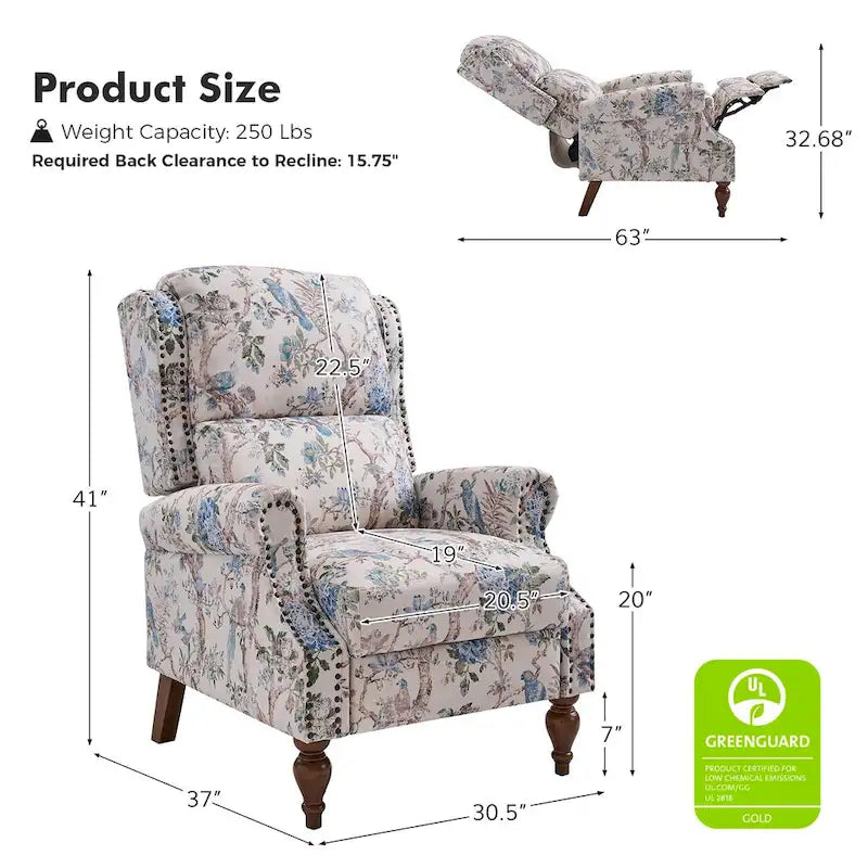 Fauteuil inclinable manuel Terri Classic Cutaway Arms Nailhead – Ensemble de 2 pour salon