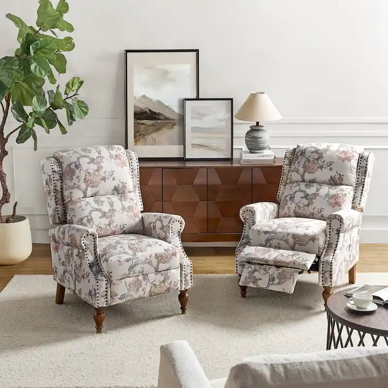 Fauteuil inclinable manuel Terri Classic Cutaway Arms Nailhead – Ensemble de 2 pour salon