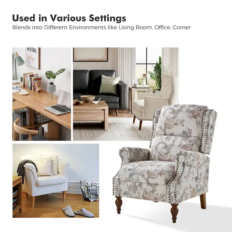 Fauteuil inclinable manuel Terri Classic Cutaway Arms Nailhead – Ensemble de 2 pour salon