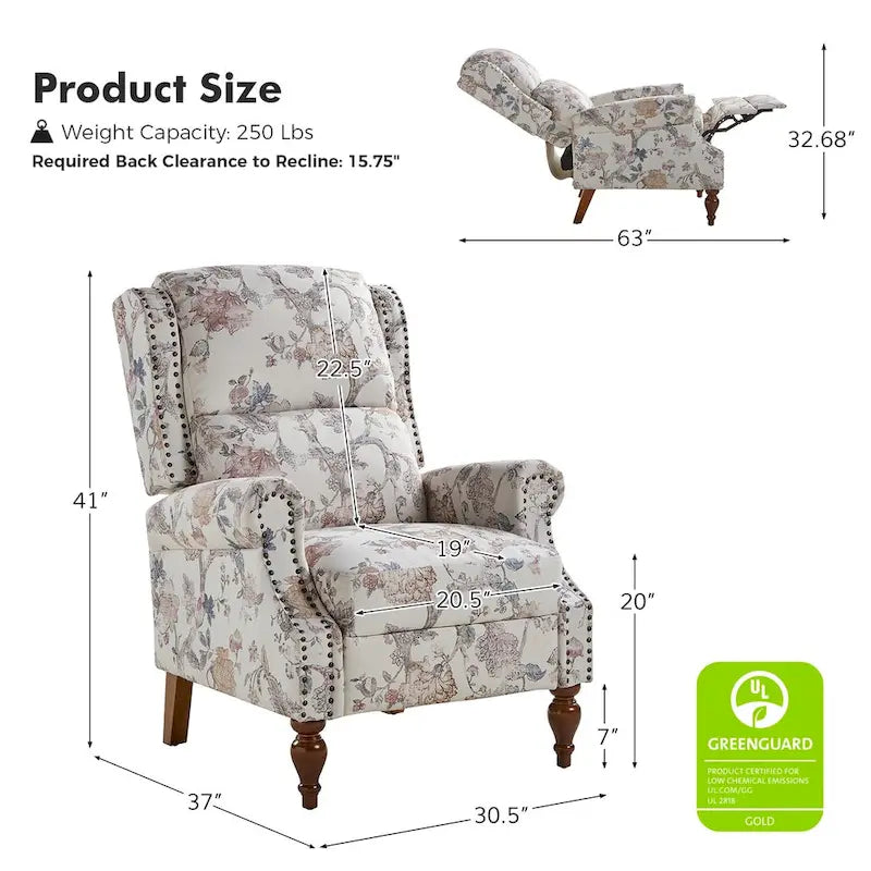 Fauteuil inclinable manuel Terri Classic Cutaway Arms Nailhead – Ensemble de 2 pour salon