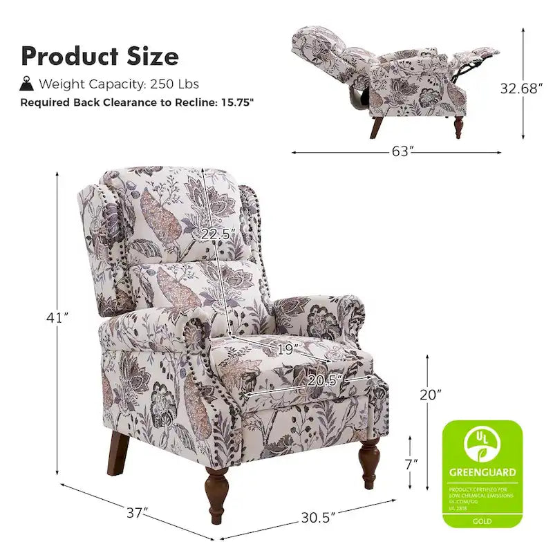 Fauteuil inclinable manuel Terri Classic Cutaway Arms Nailhead – Ensemble de 2 pour salon