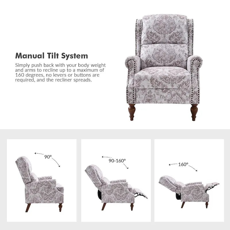 Fauteuil inclinable manuel Terri Classic Cutaway Arms Nailhead – Ensemble de 2 pour salon