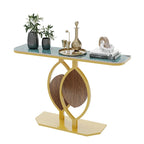 Table console moderne en marbre de 48 po avec base dorée pour entrée ou salon - 48x12x31
