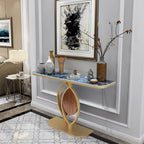 Table console moderne en marbre de 48 po avec base dorée pour entrée ou salon - 48x12x31