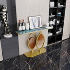 Table console moderne en marbre de 48 po avec base dorée pour entrée ou salon - 48x12x31
