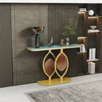 Table console moderne en marbre de 48 po avec base dorée pour entrée ou salon - 48x12x31