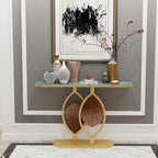 Table console moderne en marbre de 48 po avec base dorée pour entrée ou salon - 48x12x31