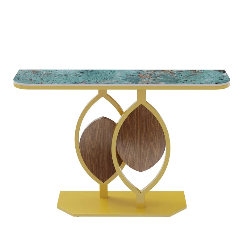 Table console moderne en marbre de 48 po avec base dorée pour entrée ou salon - 48x12x31