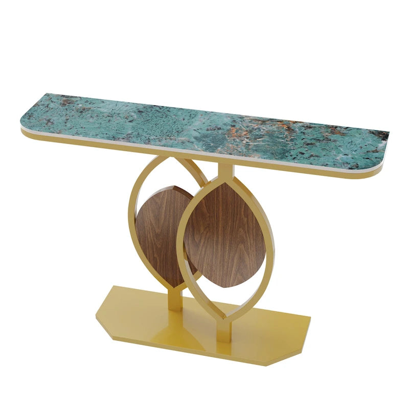 Table console moderne en marbre de 48 po avec base dorée pour entrée ou salon - 48x12x31
