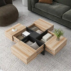 Table basse au design unique avec 4 compartiments de rangement dissimulés, table de salon carrée avec plateau coulissant extensible
