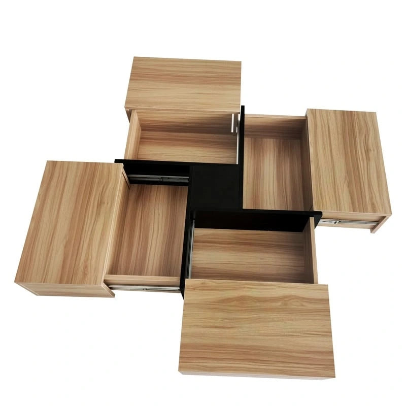 Table basse au design unique avec 4 compartiments de rangement dissimulés, table de salon carrée avec plateau coulissant extensible