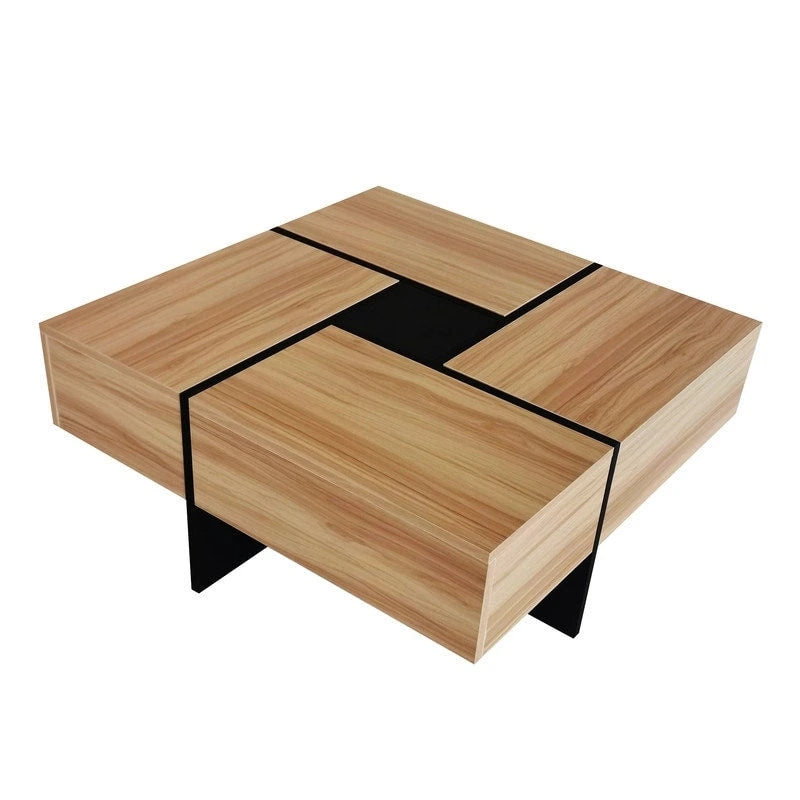 Table basse au design unique avec 4 compartiments de rangement dissimulés, table de salon carrée avec plateau coulissant extensible