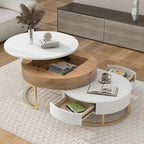 Tables basses gigognes rondes modernes à plateau relevable avec 2 tiroirs