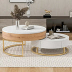 Tables basses gigognes rondes modernes à plateau relevable avec 2 tiroirs