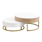 Tables basses gigognes rondes modernes à plateau relevable avec 2 tiroirs