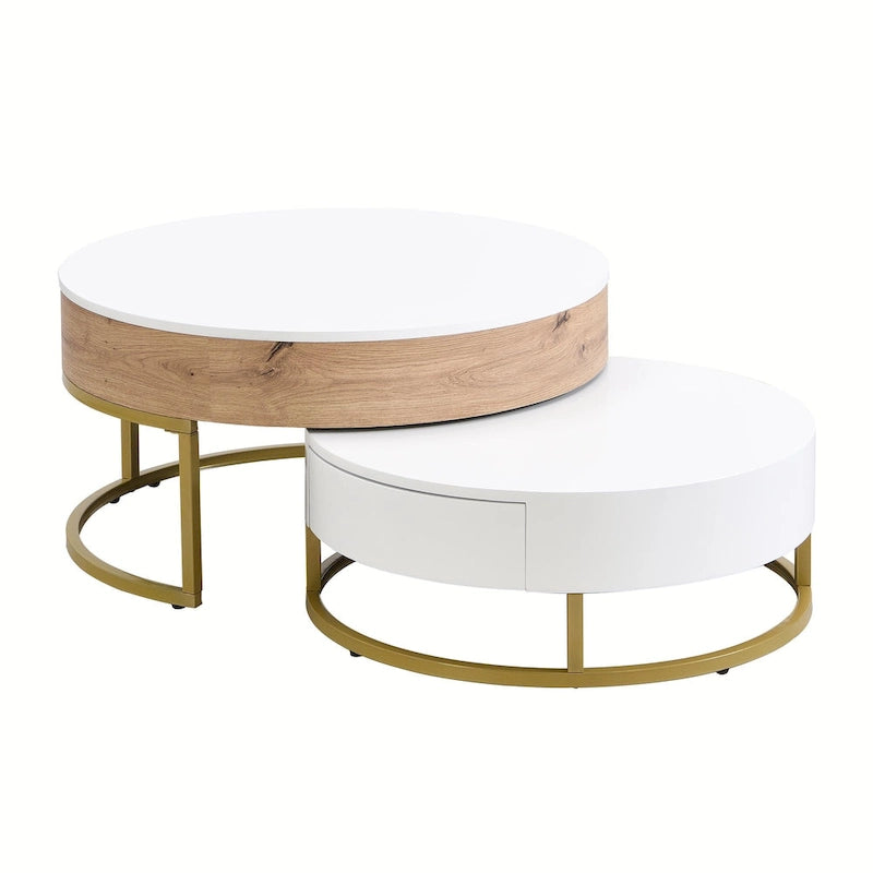 Tables basses gigognes rondes modernes à plateau relevable avec 2 tiroirs