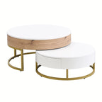 Tables basses gigognes rondes modernes à plateau relevable avec 2 tiroirs