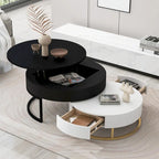 Tables basses gigognes rondes modernes à plateau relevable avec 2 tiroirs