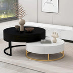 Tables basses gigognes rondes modernes à plateau relevable avec 2 tiroirs