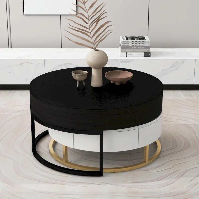 Tables basses gigognes rondes modernes à plateau relevable avec 2 tiroirs