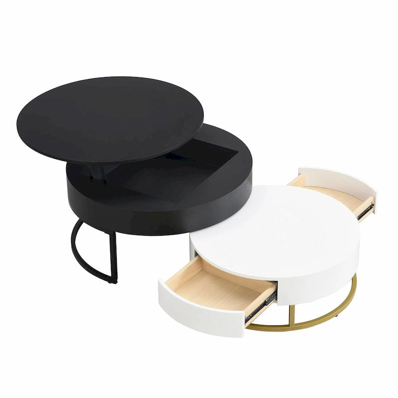 Tables basses gigognes rondes modernes à plateau relevable avec 2 tiroirs