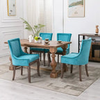 Lot de 2 chaises de salle à manger vintage style campagnard français – Revêtement en lin et garniture cloutée