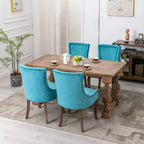 Lot de 2 chaises de salle à manger vintage style campagnard français – Revêtement en lin et garniture cloutée