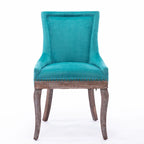 Lot de 2 chaises de salle à manger vintage style campagnard français – Revêtement en lin et garniture cloutée