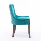 Lot de 2 chaises de salle à manger vintage style campagnard français – Revêtement en lin et garniture cloutée