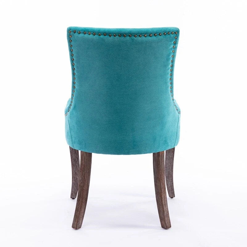 Lot de 2 chaises de salle à manger vintage style campagnard français – Revêtement en lin et garniture cloutée
