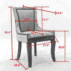 Lot de 2 chaises de salle à manger vintage style campagnard français – Revêtement en lin et garniture cloutée