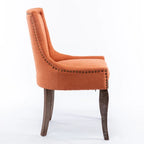 Lot de 2 chaises de salle à manger vintage style campagnard français – Revêtement en lin et garniture cloutée